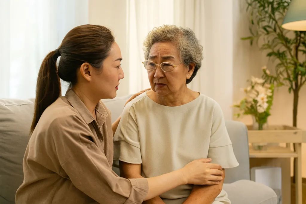Daughter speaking to mom about health concerns