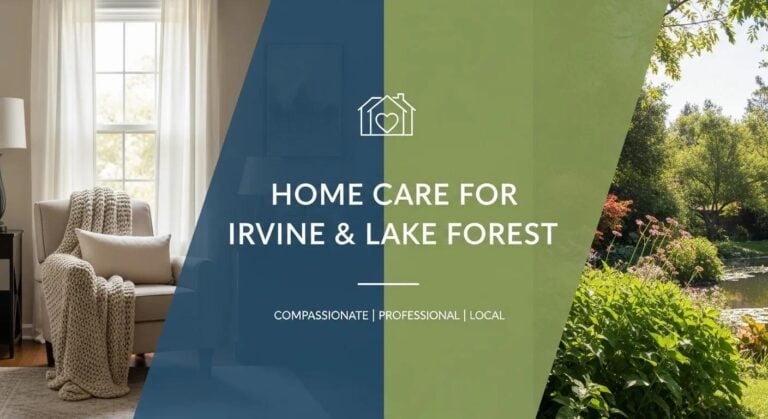 Home care services for Irvine and Lake Forest, featuring a cozy living space and serene outdoor view, emphasizing compassion and professionalism.
