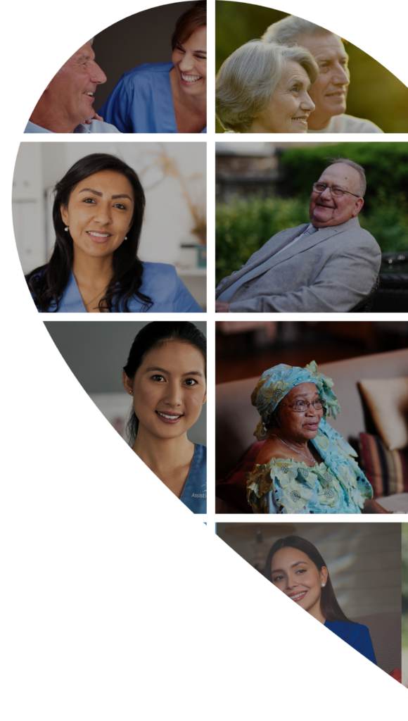 Caregivers and elderly clients sharing moments of joy, showcasing compassion and personal connections in home care services by Assisting Hands.