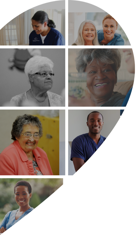 Caregivers and elderly clients engaging in compassionate care, showcasing personal connections and quality service in home care.