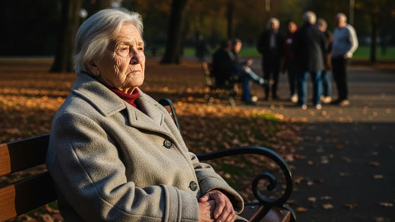 Elderly person reflecting on loneliness in a park setting