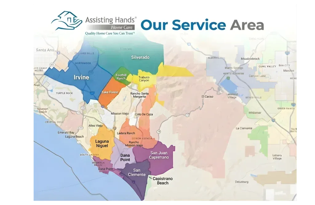 South Orange County service area map for Assisting Hands Home Care Dana Point