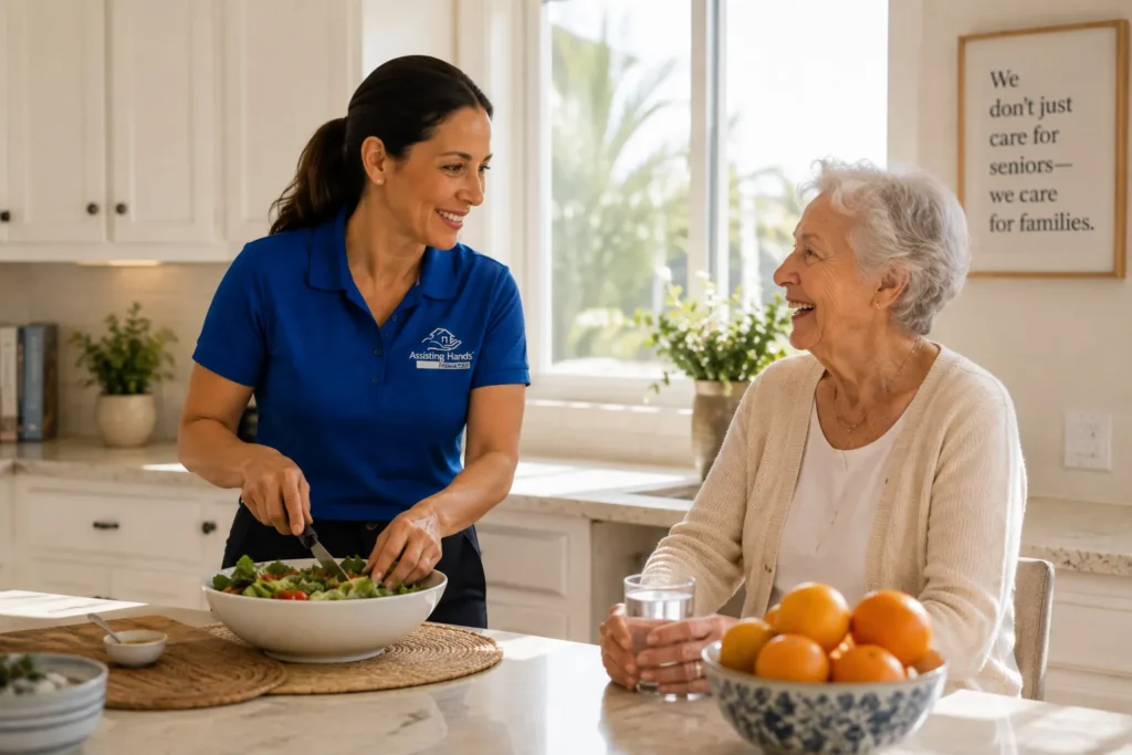 caregiver consulting with family before parent's hospital discharge day