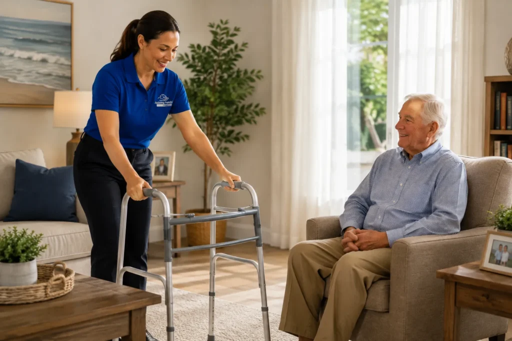 caregiver preparing senior's home for safe hospital-to-home transition